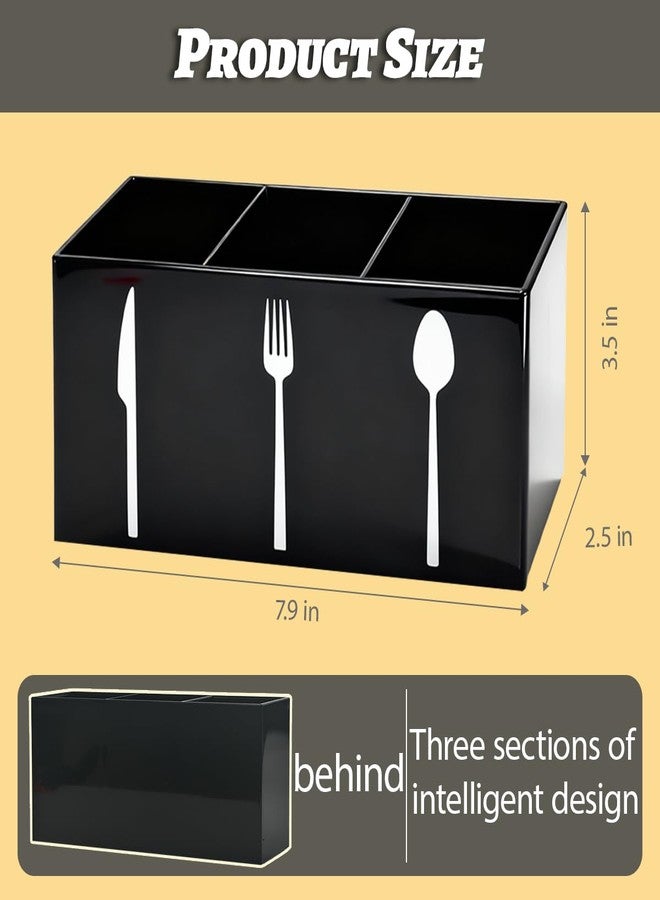 Sunmuliiiy Black Acrylic Cutlery Storage Organizer,Plastic Silverware Holder,Silverware Caddy 3 Section Tableware Plastic Holder for Kitchen Storage Indoor Outdoor Decoration Supplies - Image 2